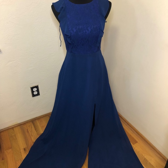 Aidan Mattox Blue Gown Ruffle and Lace Size 4 - Picture 5 of 16